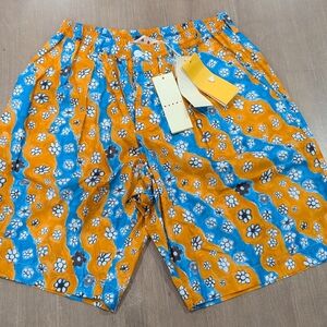 Mens MARNI Striped Floral Bermuda Shorts Blue/Orange 52 US 36